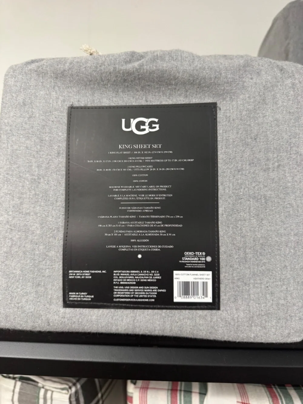 UGG 100% Cotton Flannel King Sheet Set – Gray